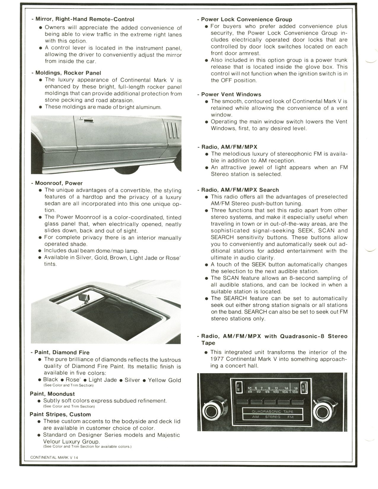 1977 Lincoln Continental Mark V Product Facts Book Page 17